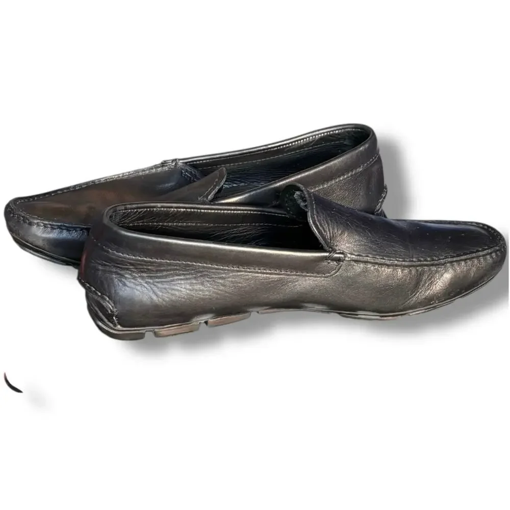 Prada Black Leather‎ Driving Loafers Size 7 Slip On Italy Designer Minimalist